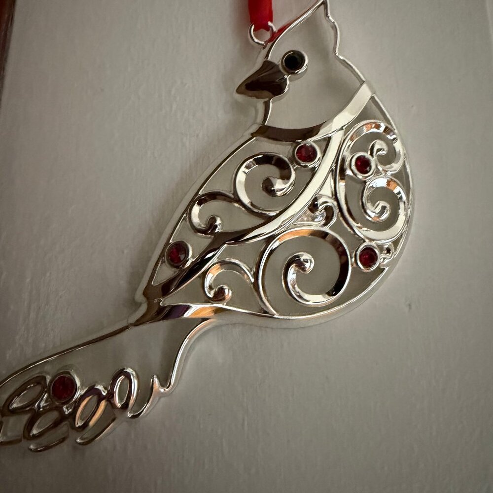 Lenox Sparkle & Scroll Silver Plated with Crystals Cardinal Ornament  NEW